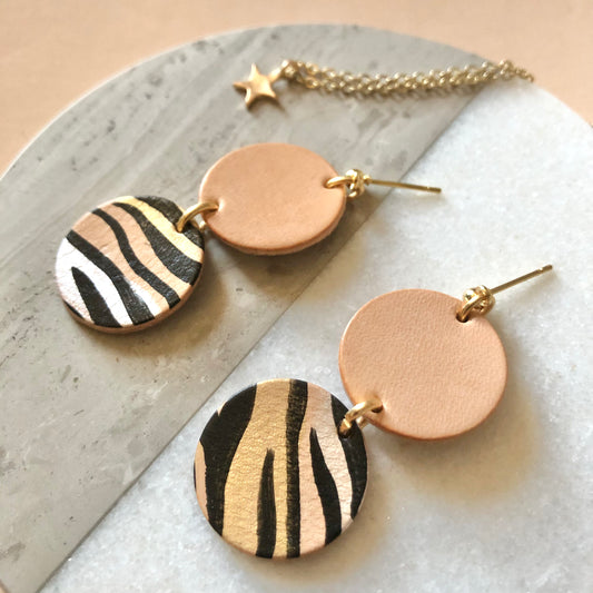 Double circle tiger stripe dangle earrings