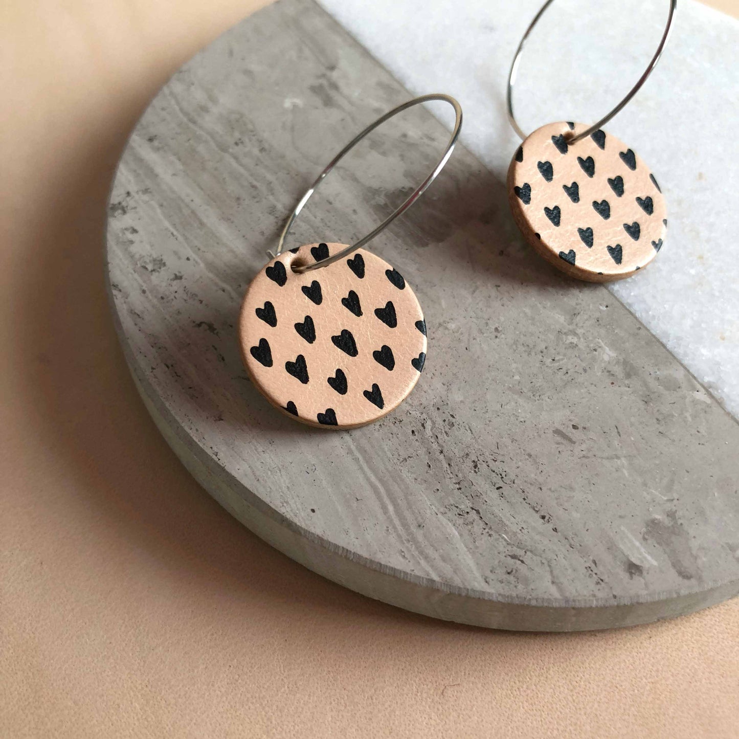 Hand Painted Heart Patterned Hoop Earrings