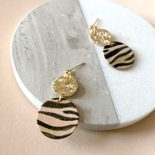 Small gold circle tiger stripe dangles