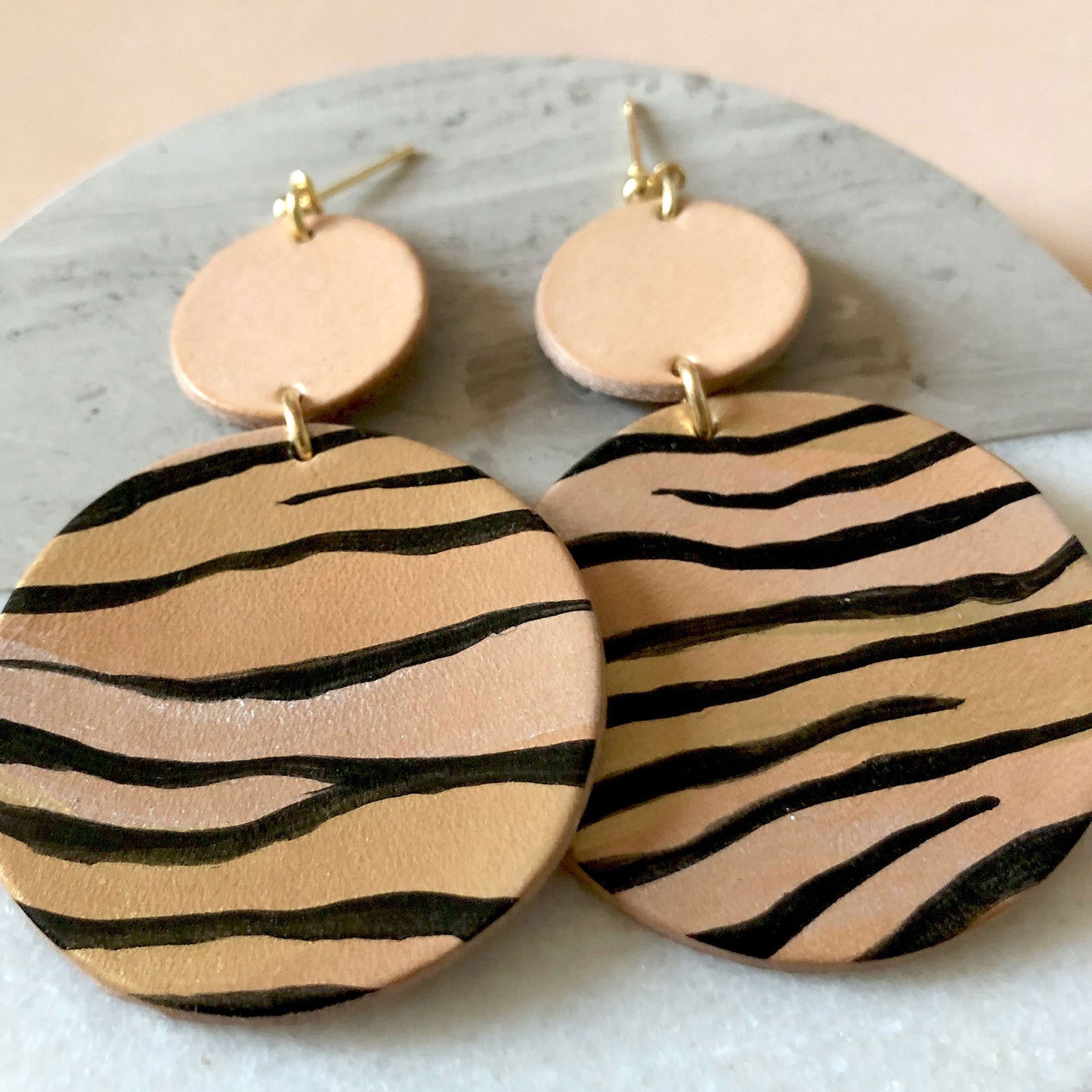 Large circle tiger stripe statement dangles