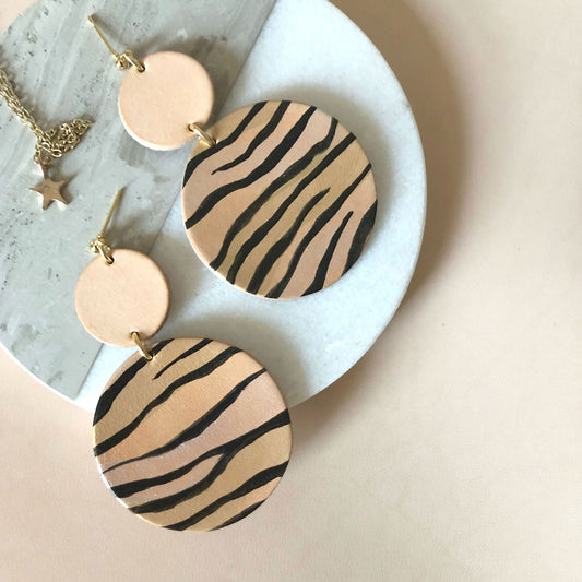 Large circle tiger stripe statement dangles
