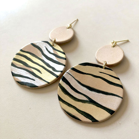 Large circle tiger stripe statement dangles