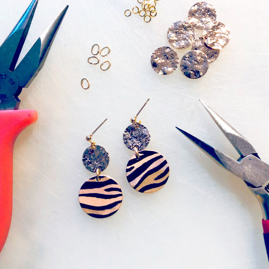 Small gold circle tiger stripe dangles