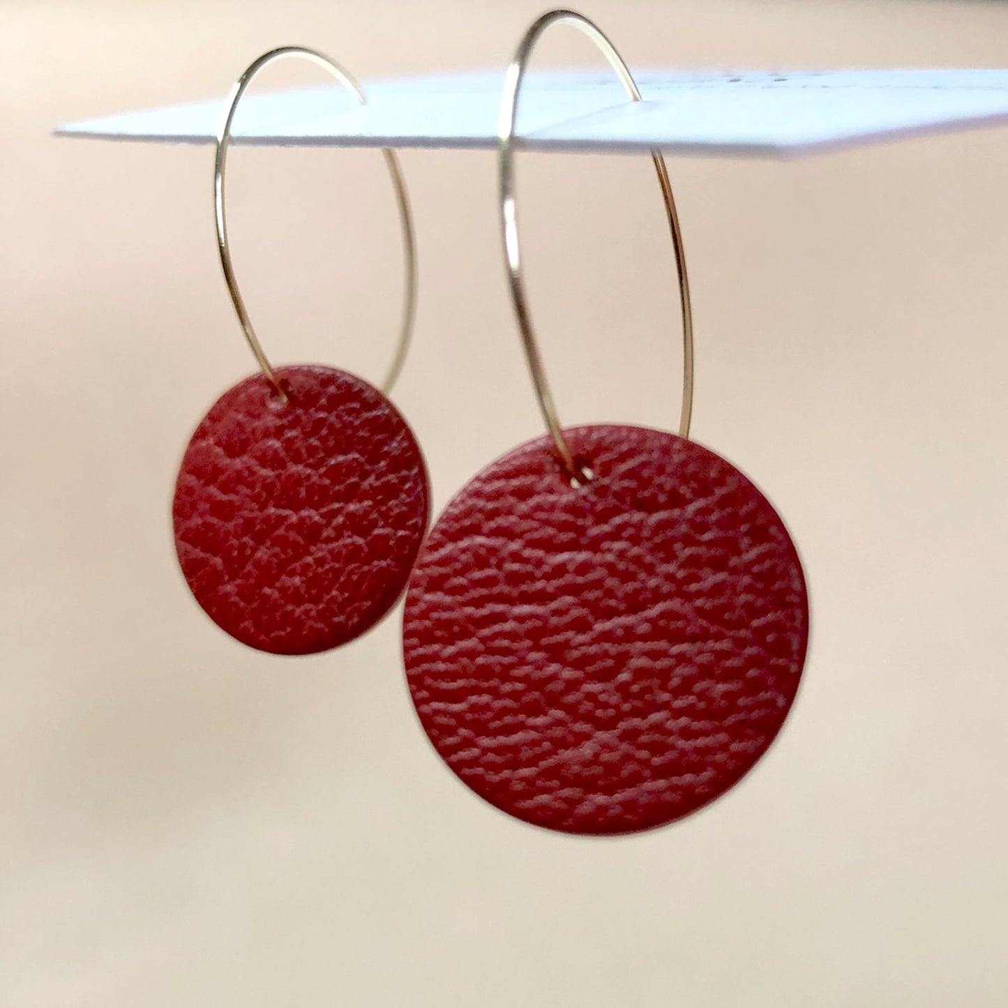 Red Or Pink Leather Hoop Earrings