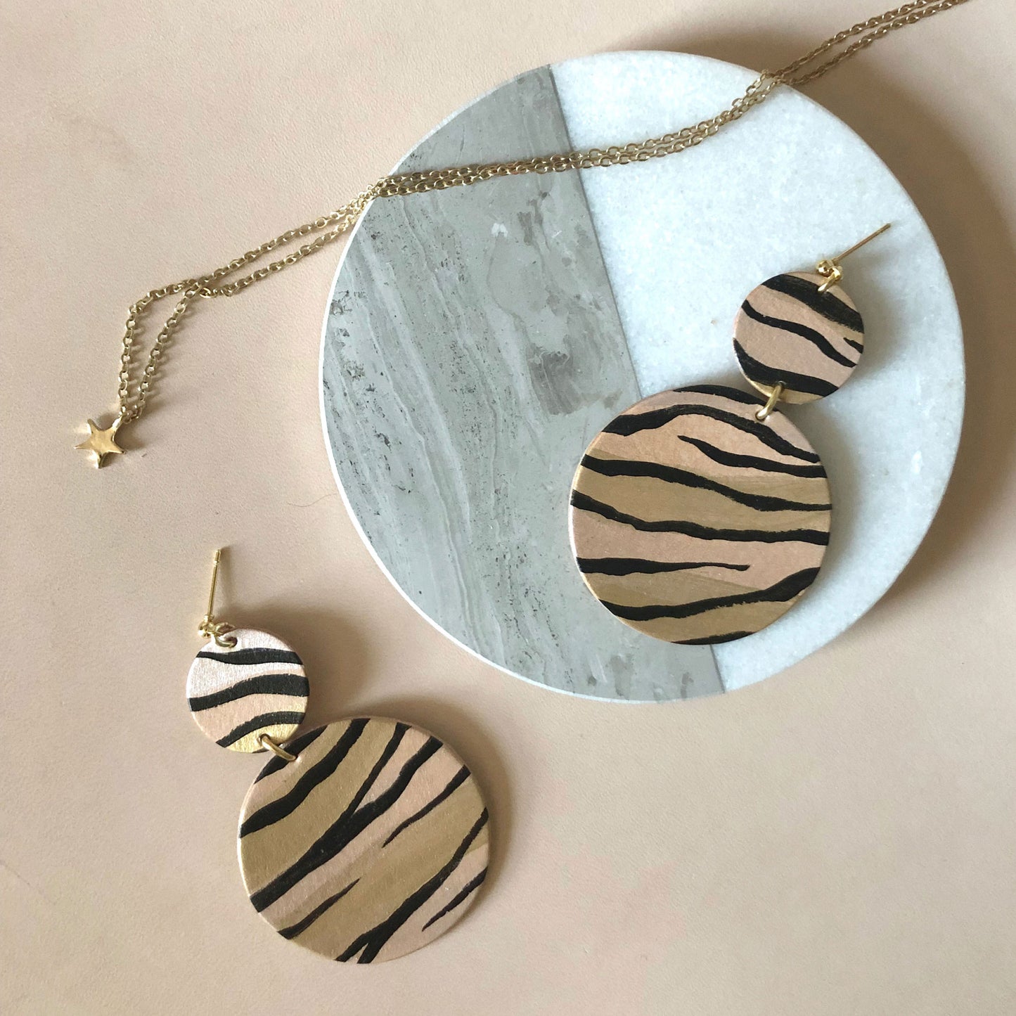 Large circle tiger stripe statement dangles