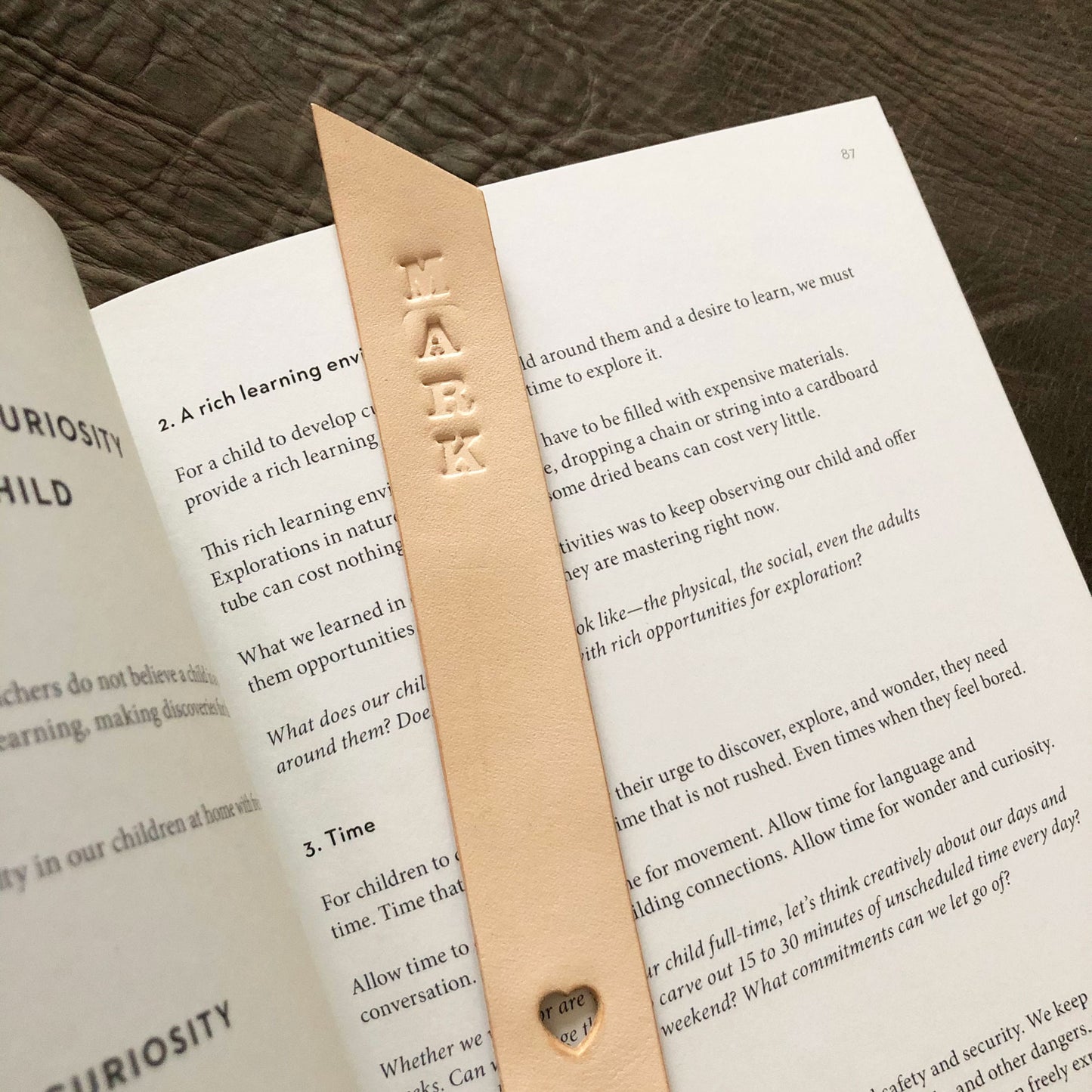 Personalised leather bookmark - Heart
