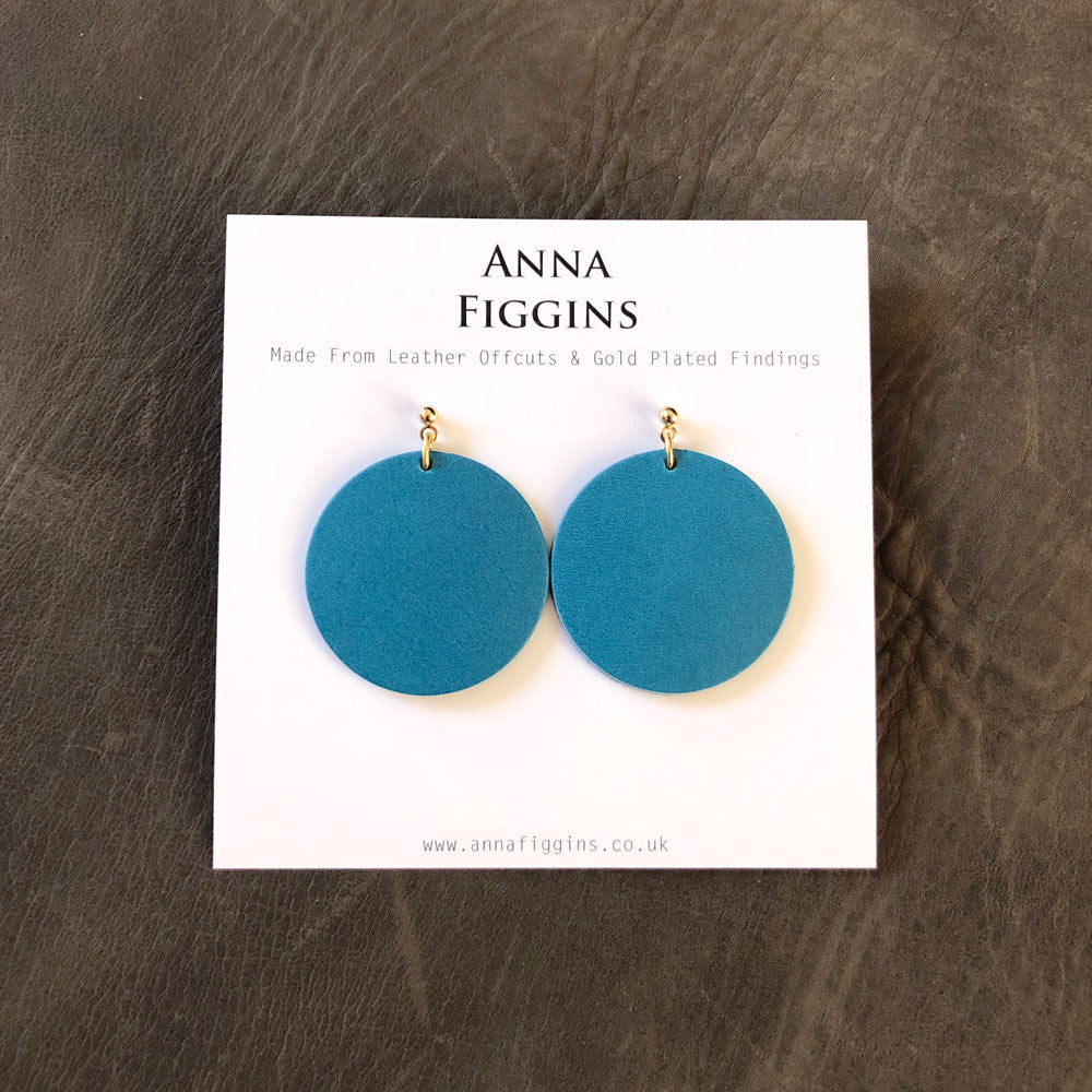 Blue Leather Circle Earrings | Anna Figgins