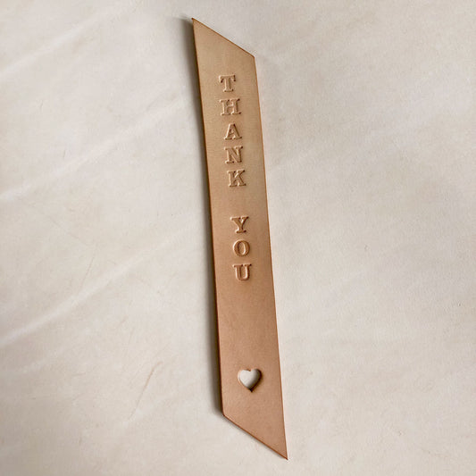 Handmade leather bookmark - Thank you